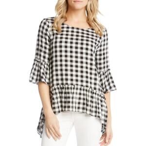 Karen Kane Top Blouse Gingham Check Ruffled Medium